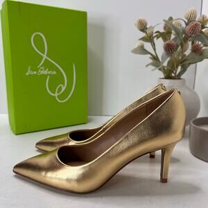 Sam Edelman Vienna Leather Pointed Toe Stiletto Pumps Gold Women 6M